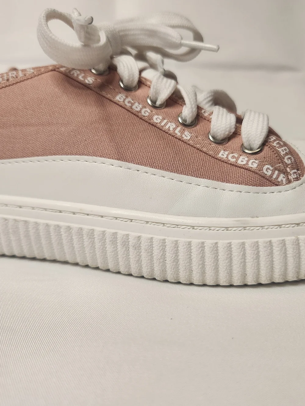 BCBG Girls Lace-Up Sneakers in Dusty Pink and White